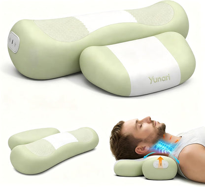 Yunari 3-in-1 Cordless Cervical Neck Support Pillow with Gentle Heat and Airbag Compression, Ergonomic Vibration Pillow for Home, Office and Travel Relaxation (Grey)
