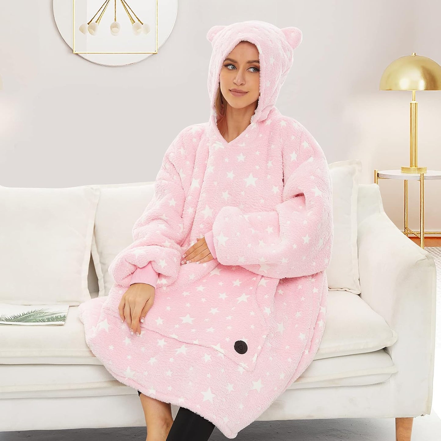 THREE POODLE Wearable Blanket Hoodie for Women, Oversized Sherpa Sweatshirt Blanket for Adults Men, Cozy Hooded Blankets, Gifts for Teen Girls Women Mom Sister