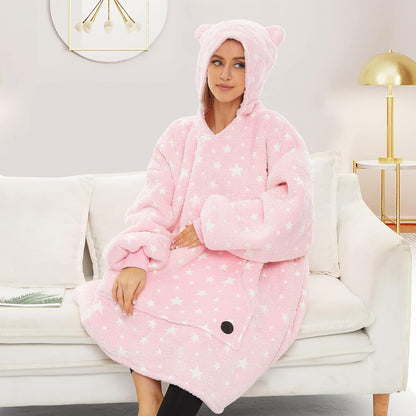 THREE POODLE Wearable Blanket Hoodie for Women, Oversized Sherpa Sweatshirt Blanket for Adults Men, Cozy Hooded Blankets, Gifts for Teen Girls Women Mom Sister