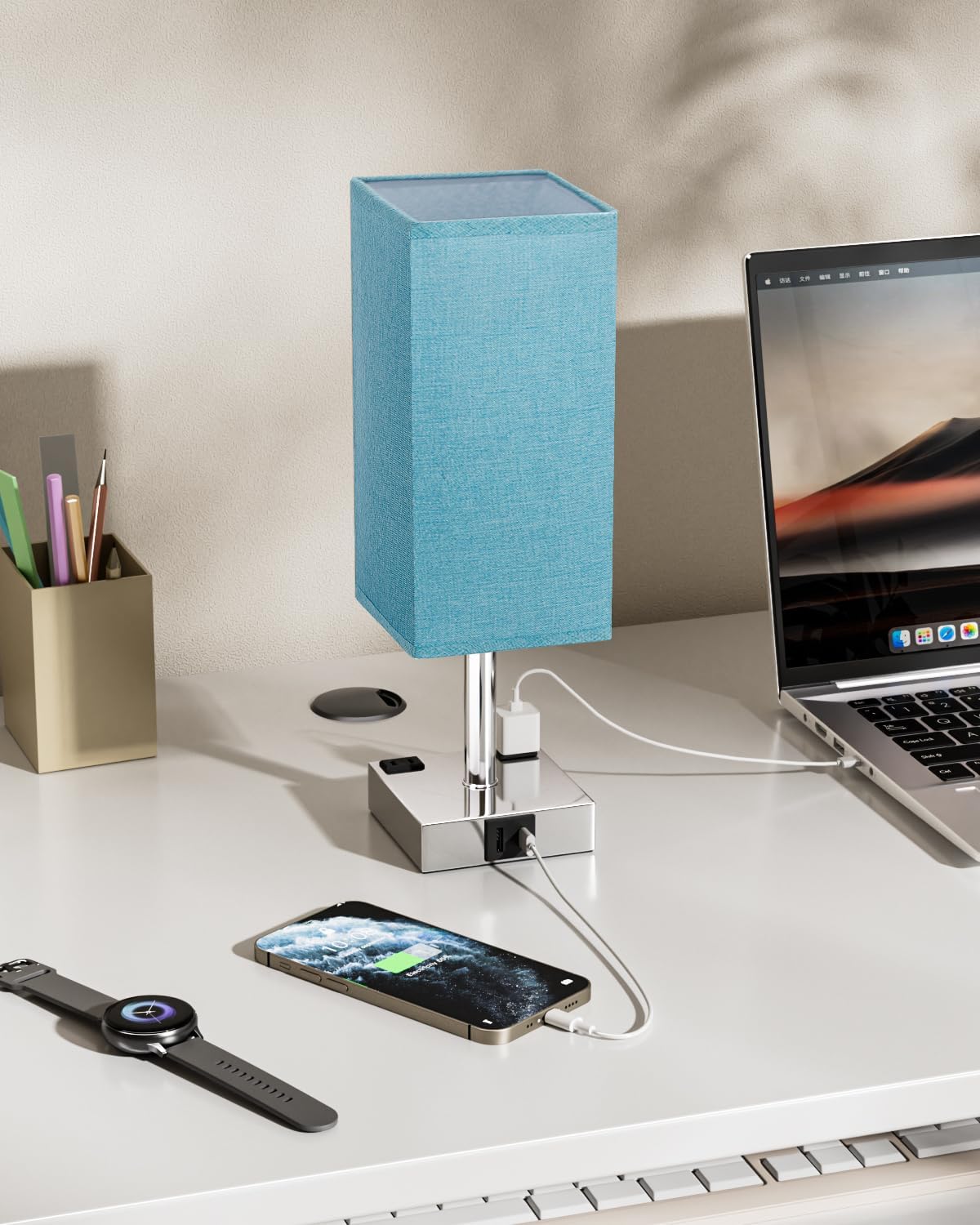 Touch Bedside Table Lamp for Bedroom - Dimmable, USB C+A, 2 AC Outlets