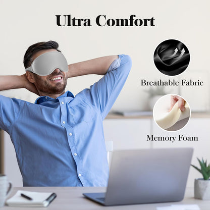 Fygrip 3D Eye Mask Sleep Mask for Men & Women, 100% Pressure-Free & Light Block-Out Eye Mask for Sleep with Easy Adjustable Strap, Night Eye Cover for Travel, Black