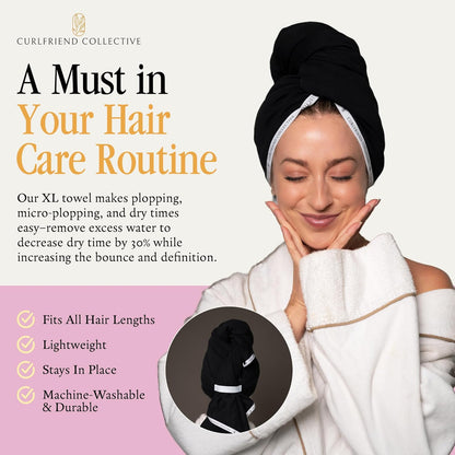 Curlfriend Collective Cotton Cloud T-Shirt Hair Towel Duo – Sage The Day Hair Towel Wrap for Women, XL + Mini Hair Drying Towels for Curly Hair, No-Slip Plopping Towel, Ultra Absorbent Cotton