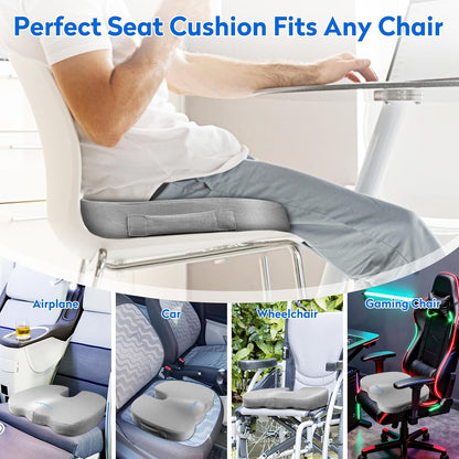 CushZone Seat Cushion - Memory Foam Office Chair Cushion for Sciatica, Tailbone & Back Pain Relief - Orthopedic Coccyx Pillow for Car, Airplane, Pregnancy & Long Sitting at Work, Black