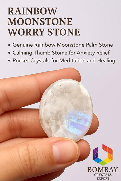 Natural Polished Thumb Palm Crystal for Meditation, Labradorite Worry Stone for Stress Relief, Anxiety Support & Pocket Reiki Healing