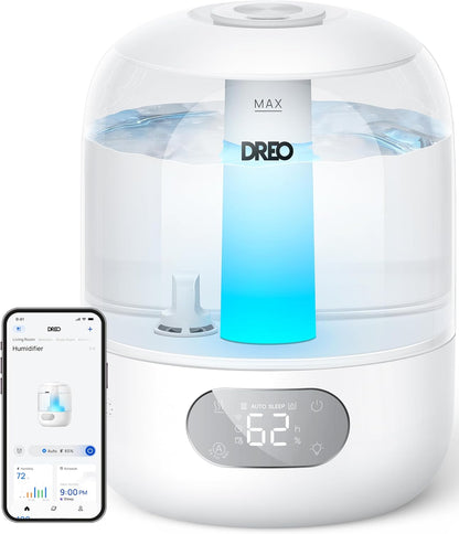 DREO Humidifiers for Bedroom, 3L Top Fill 30H & 26dB Quiet Runtime for Large Room, Cool Mist Ultrasonic Humidifier with Humidity Sensor, Night Light for Home, Baby, Nursery, Plants, 360° Nozzle, Black