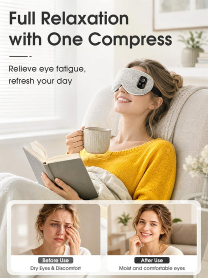 EASICUTI Heated Eye Mask, Cordless Warm Eye Compress for Dry Eyes Blepharitis Stye Treatment Eye Relief Improve Sleep, 4-Level Temperature & Timer, Washable Eye Heating Pad for Sleeping, Travel, Grey