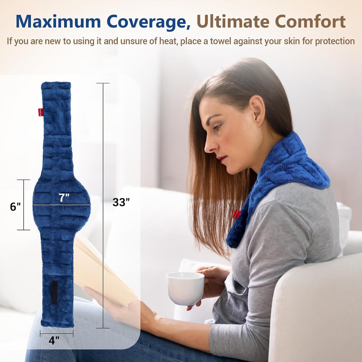 Comfytemp Microwavable Heating Pad for Neck Shoulders, FSA Eligible HSA, 33"×4", Moist Heat Neck Wrap Warmer for Pain Relief, Microwave Heating Pad Warm Compress Women Gift, Fathers Day Dad Men Gift