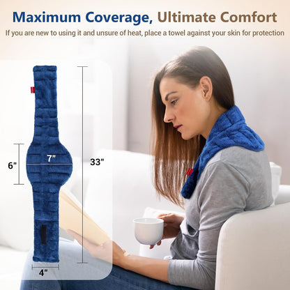 Comfytemp Microwavable Heating Pad for Neck Shoulders, FSA Eligible HSA, 33"×4", Moist Heat Neck Wrap Warmer for Pain Relief, Microwave Heating Pad Warm Compress Women Gift, Fathers Day Dad Men Gift