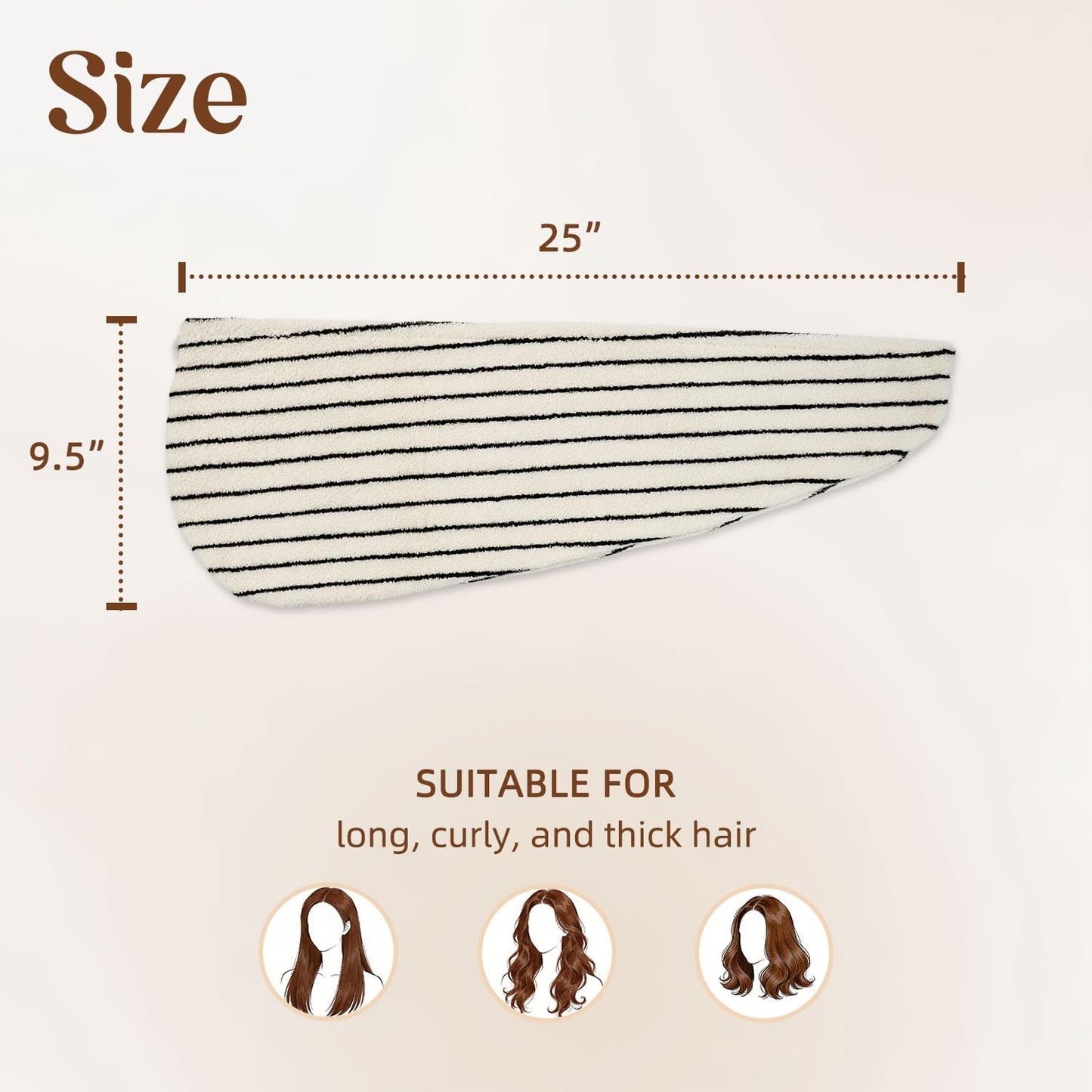Jacquotha Cotton Hair Towel Wrap for Women (Black & White Striped) – Anti-Frizz Absorbent Quick Drying Hair Turban for Wet Hair, 25” x 9.5”, 1 Pack