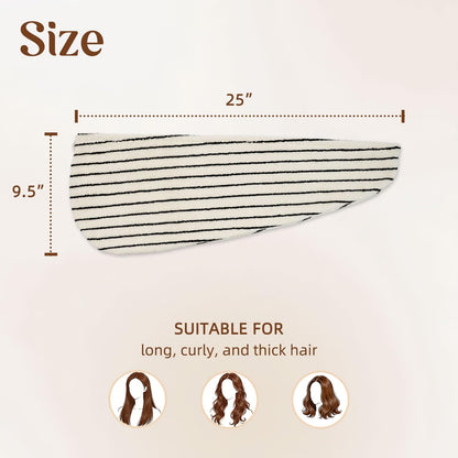 Jacquotha Cotton Hair Towel Wrap for Women (Black & White Striped) – Anti-Frizz Absorbent Quick Drying Hair Turban for Wet Hair, 25” x 9.5”, 1 Pack