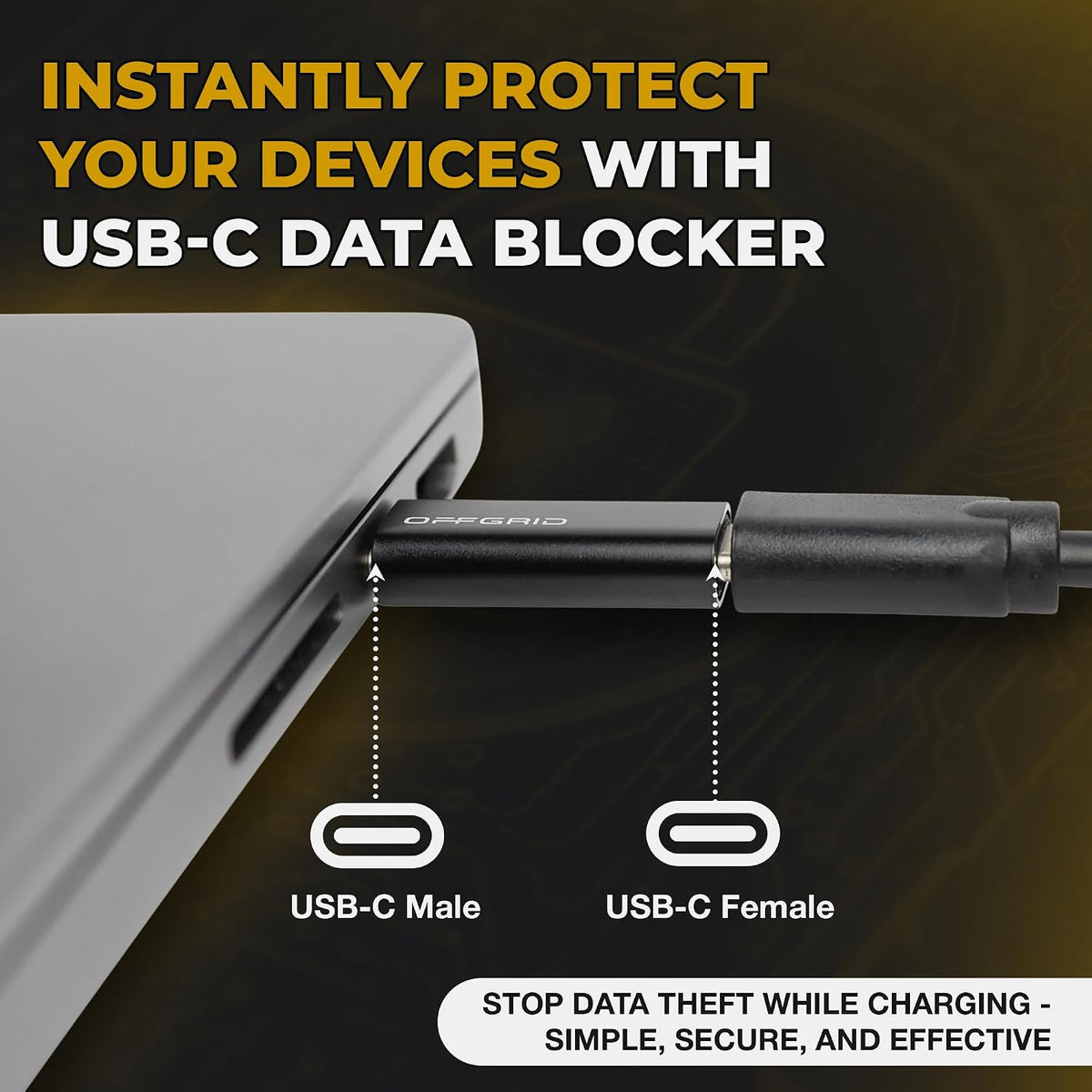 OFFGRID USB Data Blocker, USB C Data Protection Adapter, Black