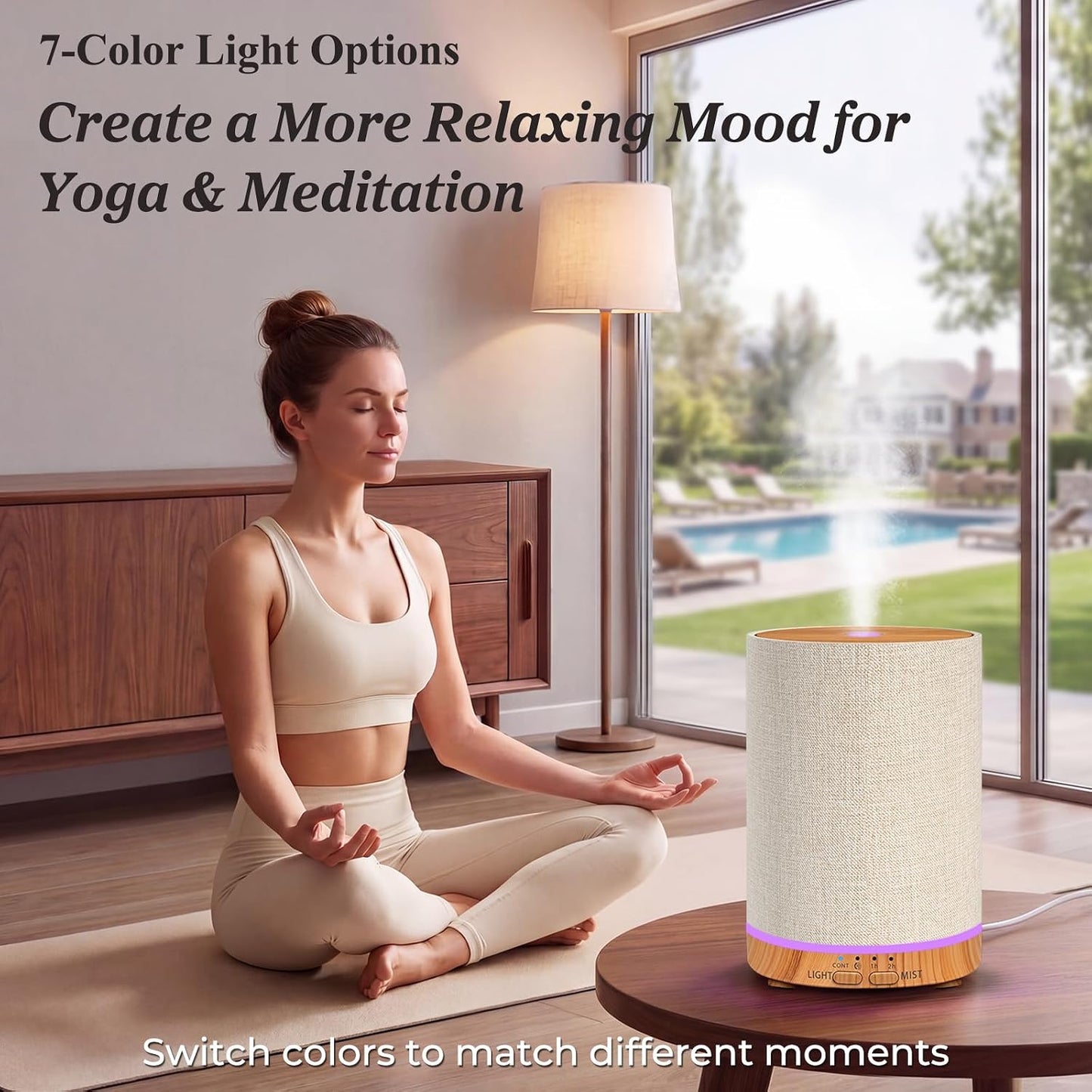URPOWER 100ML Essential Oil Diffusers for Home with Linen Cover 7 Color Changing Lights, Timer & Auto-Off Scent Diffuser Oil Machine Humidifier Aromatherapy Air Diffusers for Bedroom, Office