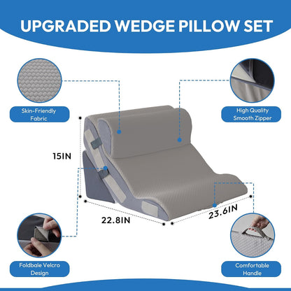 Ahpmeoa 3PCS Wedge Pillow Set for After Surgery, Back Pillow for Bed Sitting up, 10-in-1 Foam Wedge Pillow for Acid Reflux & Back Pain Relief, Post Surgery Pillow for GERD & Snoring, White