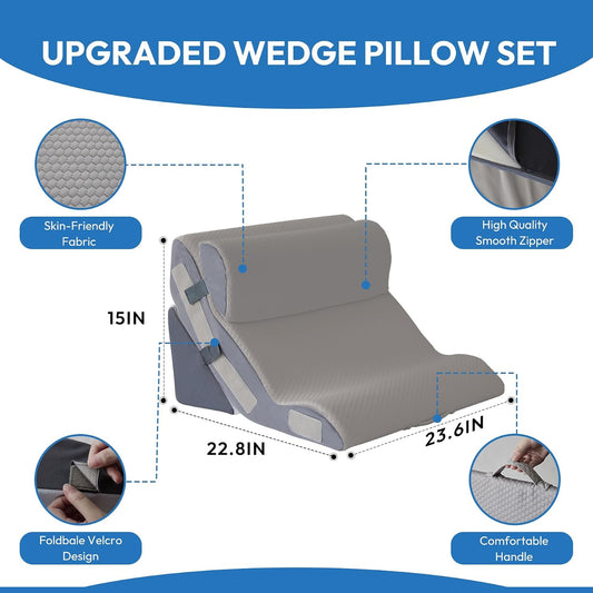 Ahpmeoa 3PCS Wedge Pillow Set for After Surgery, Back Pillow for Bed Sitting up, 10-in-1 Foam Wedge Pillow for Acid Reflux & Back Pain Relief, Post Surgery Pillow for GERD & Snoring, White
