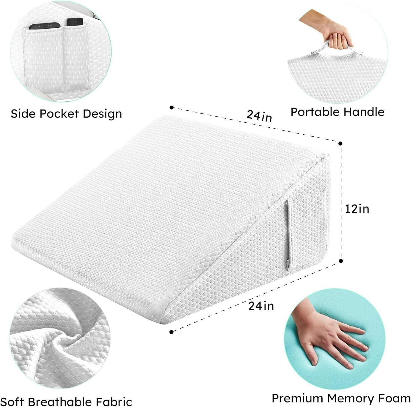 Bedluxe Wedge Pillow, 10 inch Bed Wedge Pillow for Headboard, Pillow Wedge for Acid Reflux Relief, Sleeping, Back Pain Relief, Snoring, Triangle Pillow Wedge, White/Grey