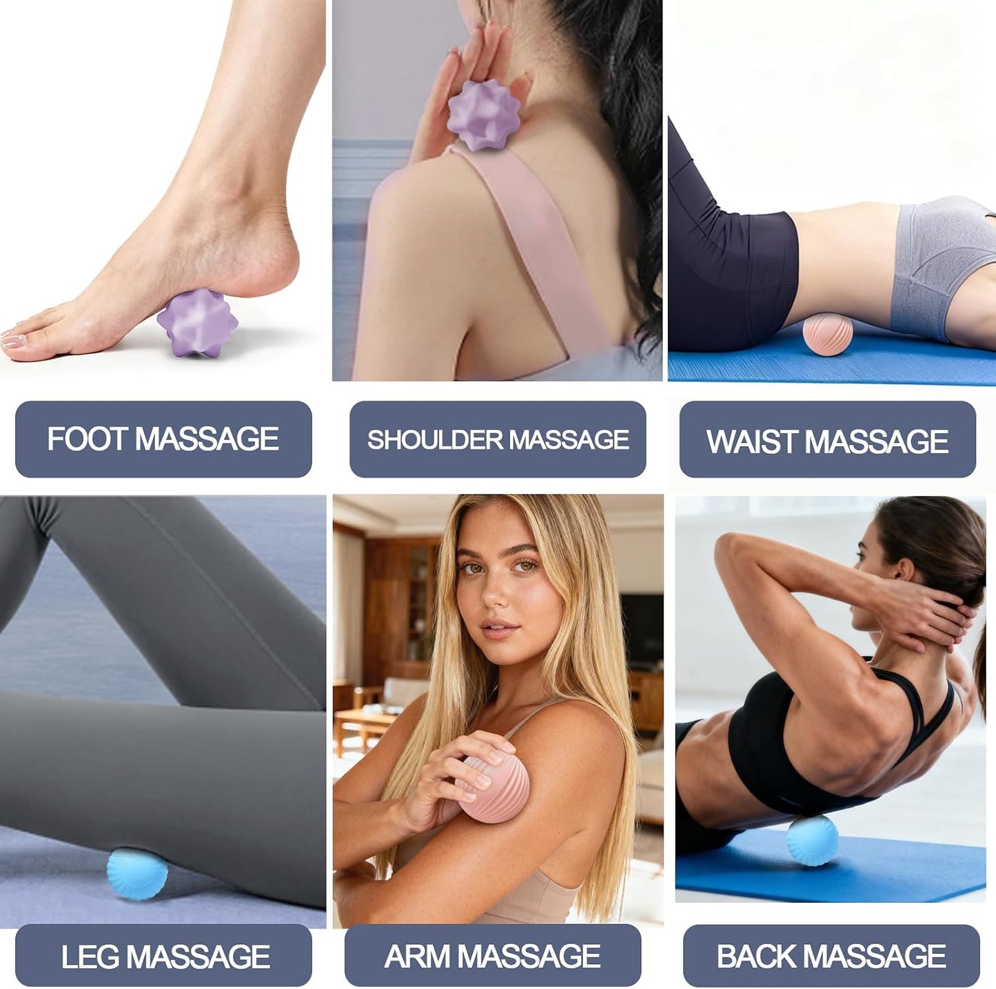 Silicone 3-Piece Massage Ball Set - Peanut, Textured and Spiky Lacrosse Balls to Relieve Tension,Muscle Knots & Plantar Fasciitis with Deep Tissue Release for Foot,Back,Hip,Arm & Legs