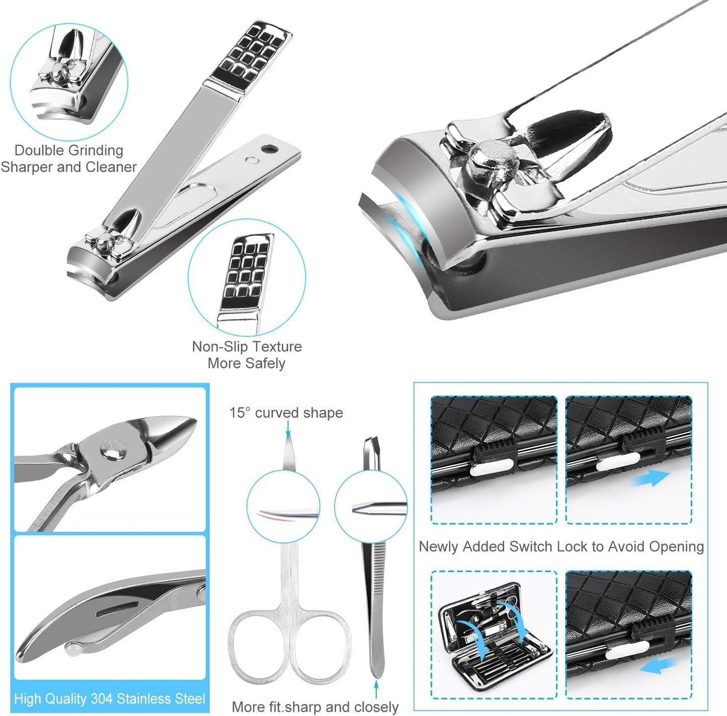 OKOMER Nail Clipper Set - Professional Manicure Set 10 PCS Stainless Steel Nail Kit with Travel Case, Nail Clippers Set Gift for Men Women
