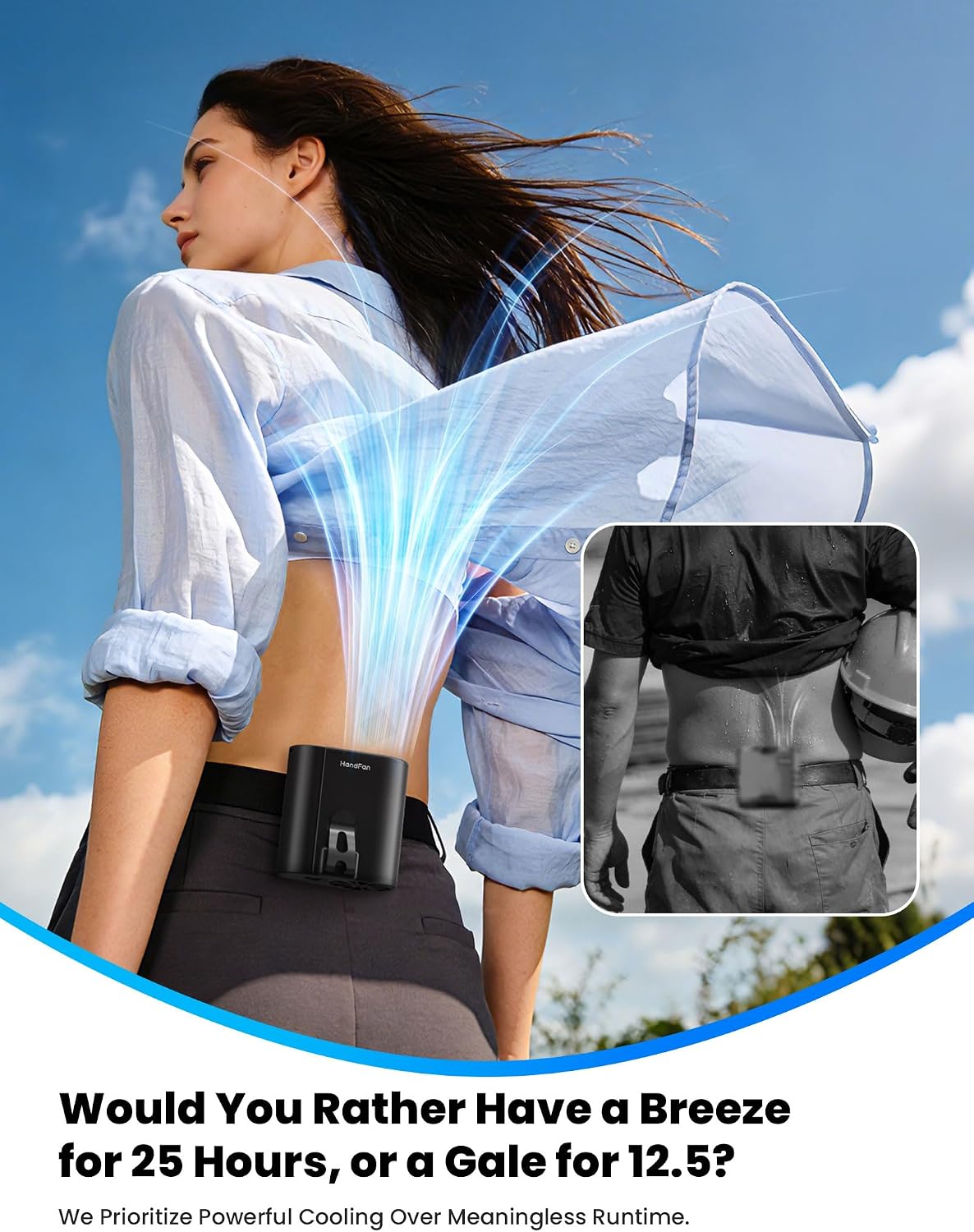 HandFan Waist Fan Clip On, 2-in-1 Wearable Belt & Neck Portable Cooling Fan