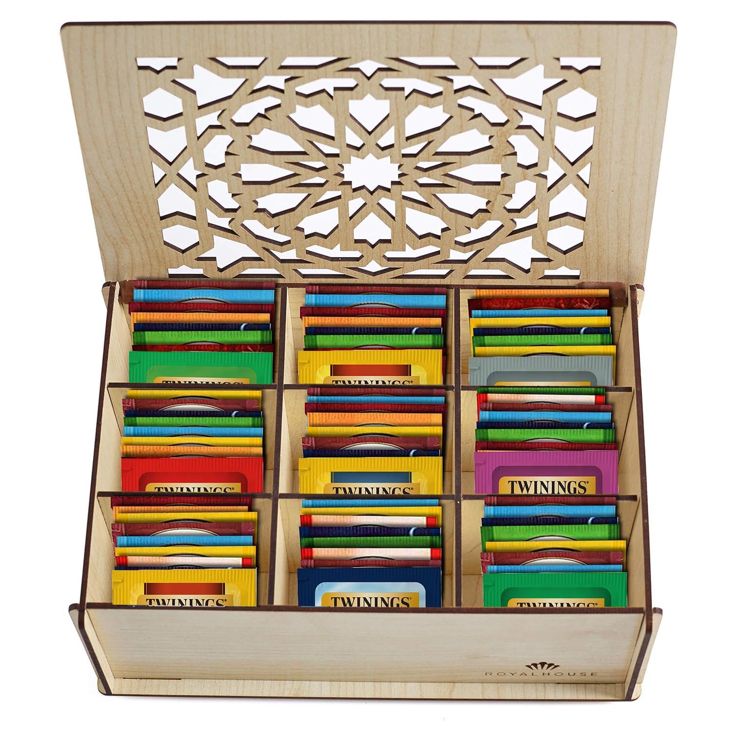 Twinings Tea Bag Sampler Variety with Walnut Wooden Organizer (60 Count) 40 Different Flavours, Gift for Tea Lovers: Women, Men, Mom, Dad, Family, Friends, Couples