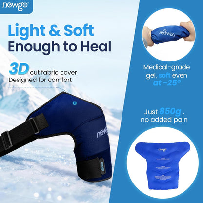 NEWGO Shoulder Ice Pack Wrap - FSA Eligible, Reusable Gel Cold Compression Sleeve for Rotator Cuff, Shoulder Surgery Recovery & Injuries, Tendinitis, Frozen Shoulder - Fits Both Shoulders