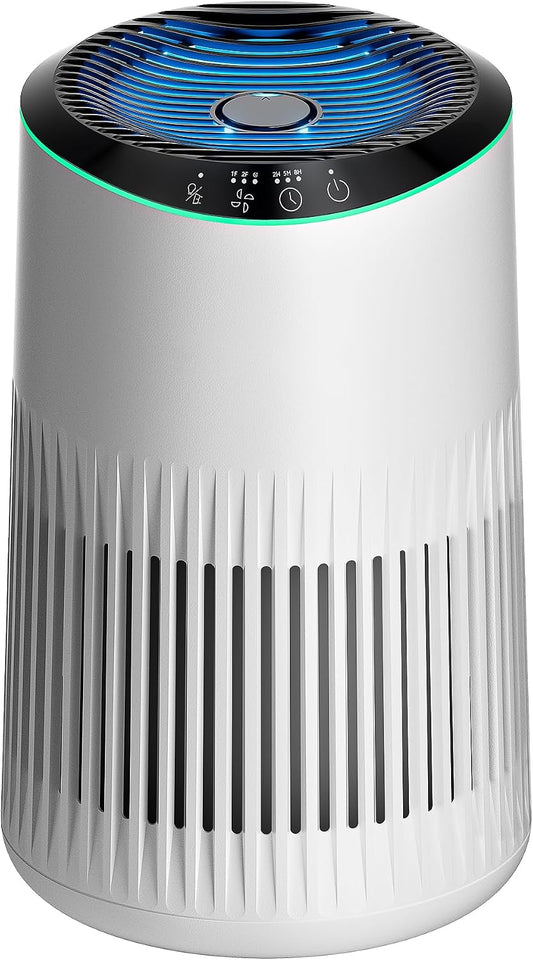 Air Purifiers for Home, 23dB Quiet Air Purifier with Sleep Mode for Smoke Dander Odors, Fragrance Sponge, Blue Ambient Light, for Bedroom Office, White