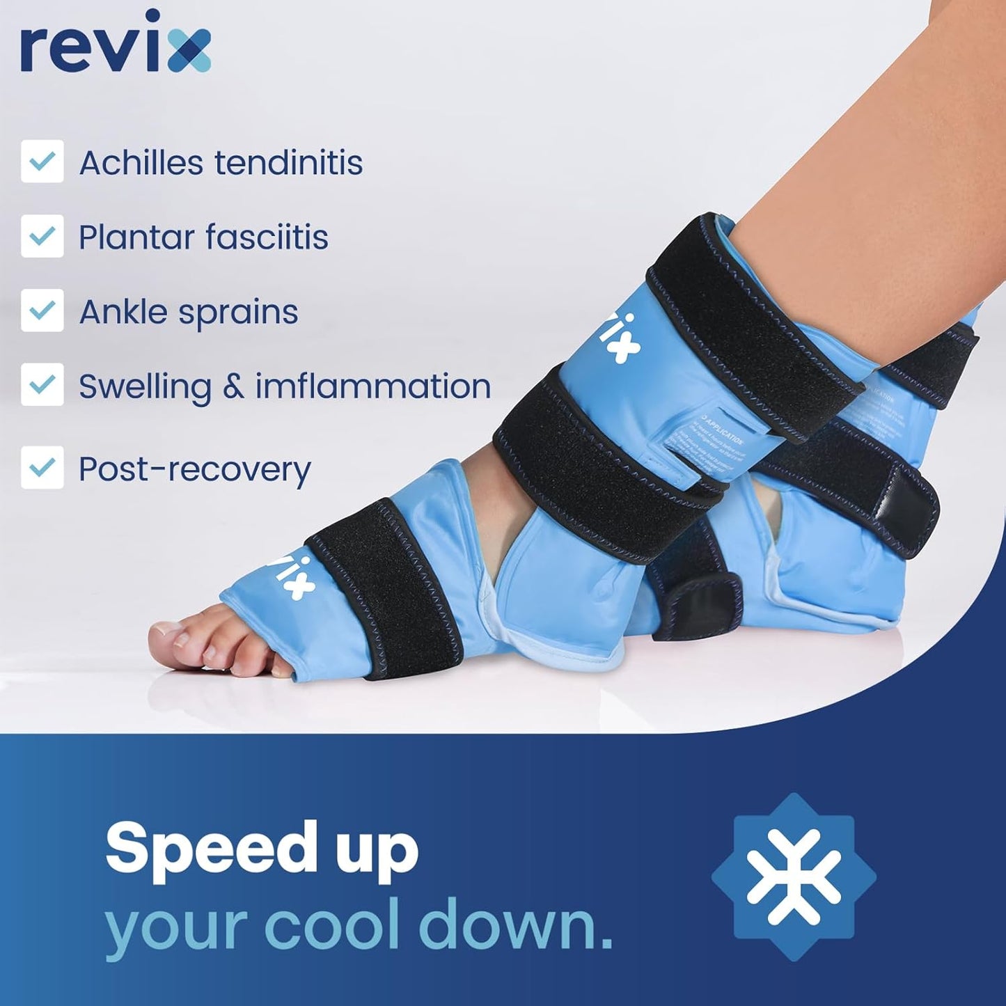 REVIX Ankle Ice Pack Wrap for Foot Pain Relief and Feet Injuries, Reusable Gel Ice Cold Packs for Achilles Tendonitis, Plantar Fasciitis, Sprained Ankles and Heels
