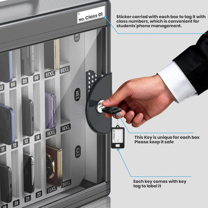 36 Slots Cell Phone Locker for Classroom, Portable Mobile Phone Storage Box with 【2 Different Size Slots】, Phone Lock Box Wall Mounted (Black)