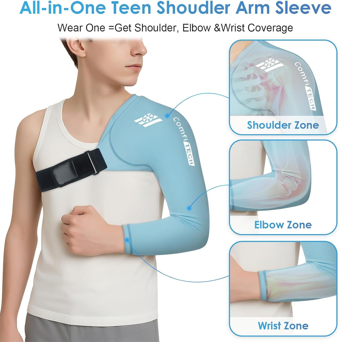 ComfiTECH Youth Shoulder Arm Ice Pack Wrap for Young Pitchers, Ice Arm Sleeve for Teen Volleyball Players, Flexible Cold Application for Throwing Recovery, Elbow Joint & Muscle Comfort, Large