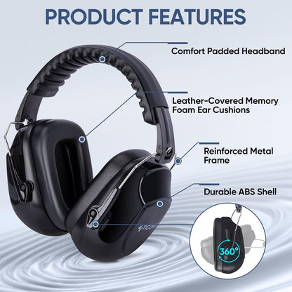 TICONN Noise Cancelling Ear Muffs for Adults, SNR 33dB Hearing Protection, Adjustable Safety Earmuffs for Construction