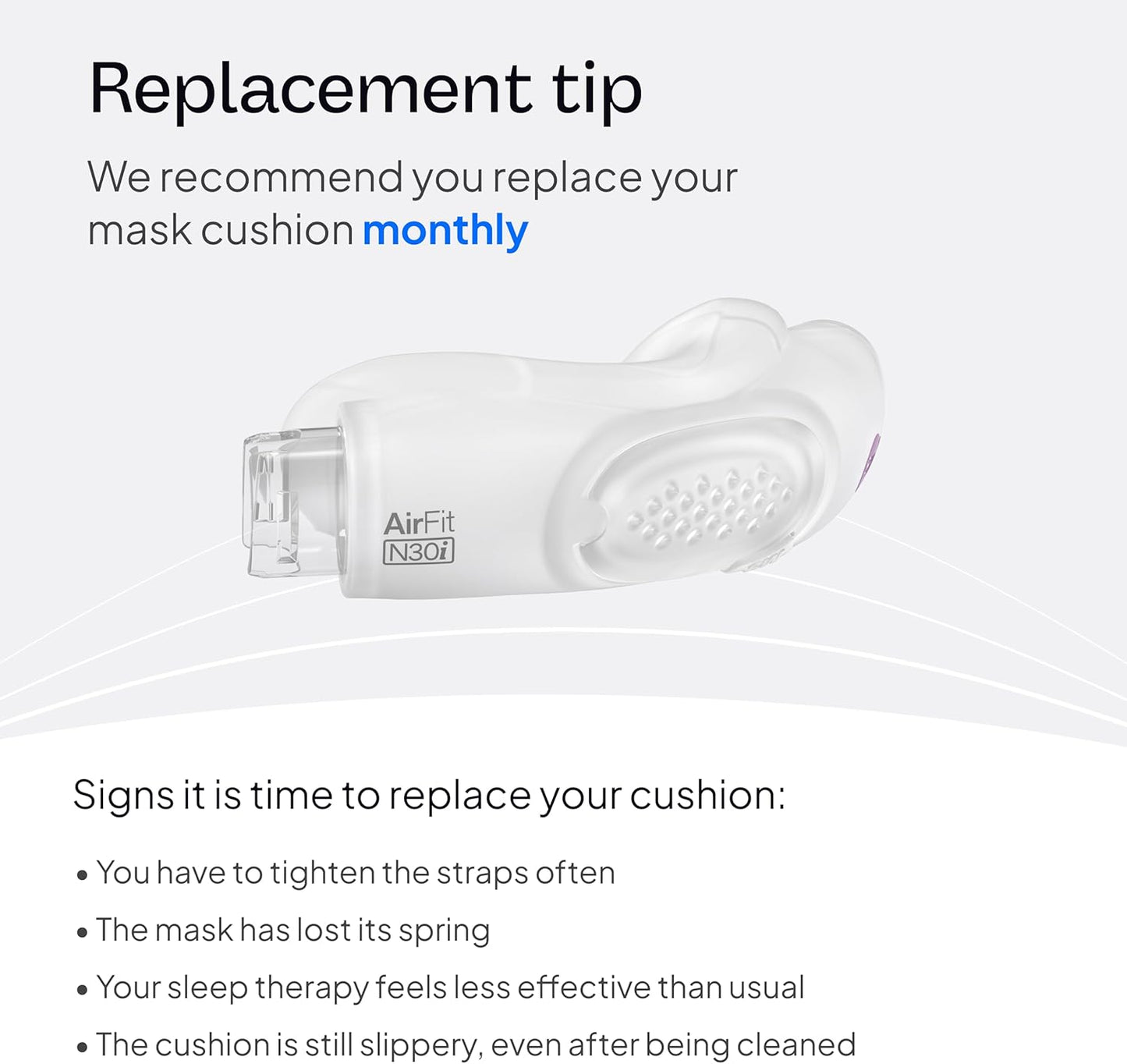 ResMed AirFit N30i Cushion - Nasal CPAP Mask Cushion Replacement - Soft Silicone - Quiet Venting - CPAP Supplies & Accessories - Medium. Frame System & Full Face Cushion are Not Included