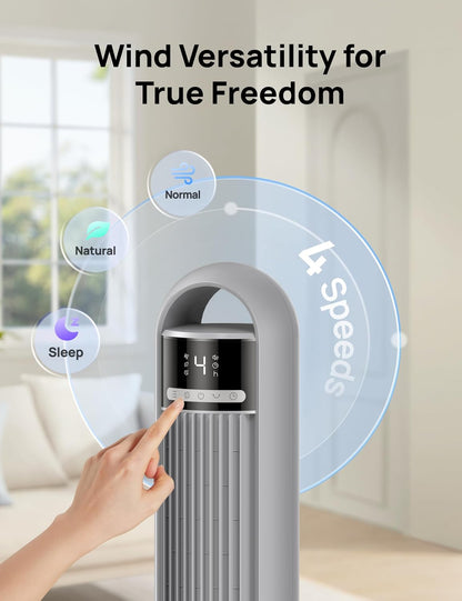 DREO Tower Fan for Bedroom, 90° Oscillating Standing Fans for Room with 4 Speeds, 3 Modes, 28dB Quiet for Sleep, 26ft/s Velocity, 8H Timer, Remote, Living Room, Office, Home, Black