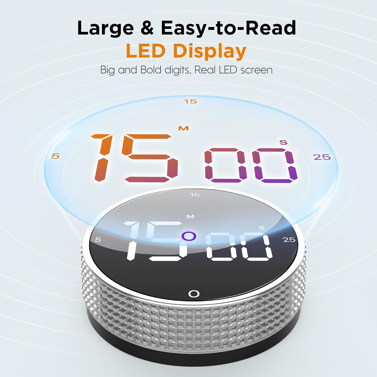 Digital Kitchen Timer, Magnetic Kitchen Timer Clock with Large LED Display, Countdown Count Up, Rotary Dial, 5/15/25 Min Presets, 3 Volume Levels for Cooking, Productivity, Pomodoro, Classroom