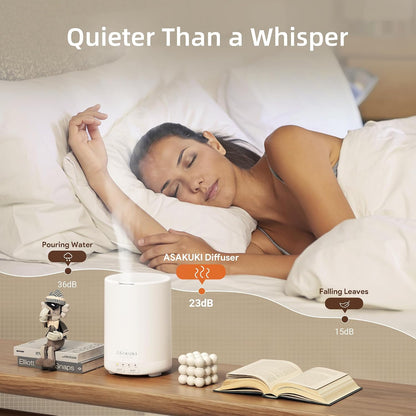 ASAKUKI Essential Oil Diffuser for Home 300 ml Quiet | Automatic Shut-Off, Aromatherapy Diffuser, 7 LED Lights for Living Room, Kitchen, Bedroom, Hotel - Light Brown