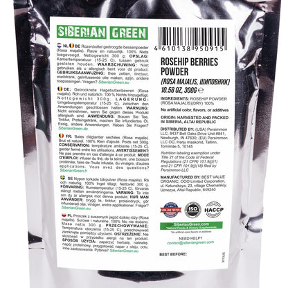 Ground Siberian Rose Hips Flour 300g w Sea Buckthorn Fine Fine Powder Tea from Siberia Altai Mountains Taiga No Added Sugar Resealable Pouch