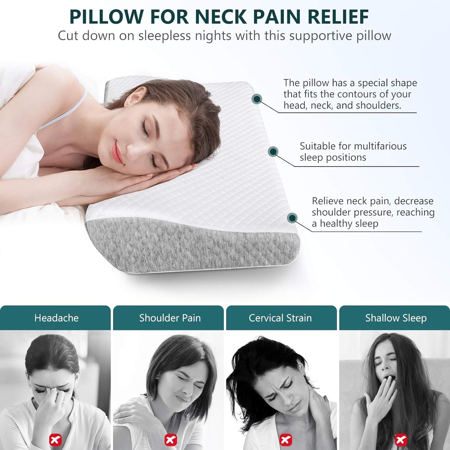 ZAMAT Memory Foam Pillow for Neck Pain Relief, Adjustable Orthopedic Ergonomic Cervical Pillow for Sleeping with Washable Cover, Bed Pillows for Side, Back, Stomach Sleepers