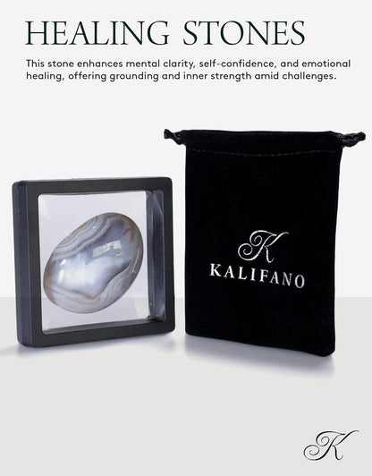 KALIFANO Palm Stone with Healing & Calming Effects - AAA+ Grade High Energy Worry Stone with Information Card - Reiki Crystal Used for Courage (Family Owned and Operated)