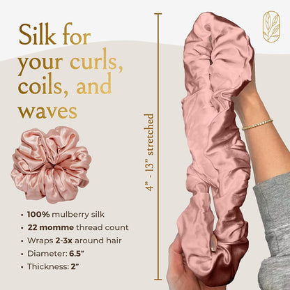 Silk Scrunchies for Women Ponytail Holders – Oversized Mulberry Silk Scrunchies – Extra Large No Damage Hair Ties for Curly, Thick, and Thin - Hair Accessories for Women – Black, XL By Curlfriend