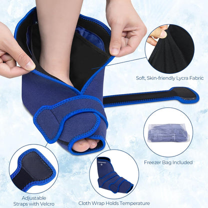 KingPavonini Ankle Foot Ice Pack Wrap for Sprained Ankle/Surgery Recovery, Reusable Gel Ice Packs for Feet Injuries, Plantar Fasciitis, Achilles Tendonitis, Hot/Cold Therapy, XL (1 Wrap+4 Gel Packs)