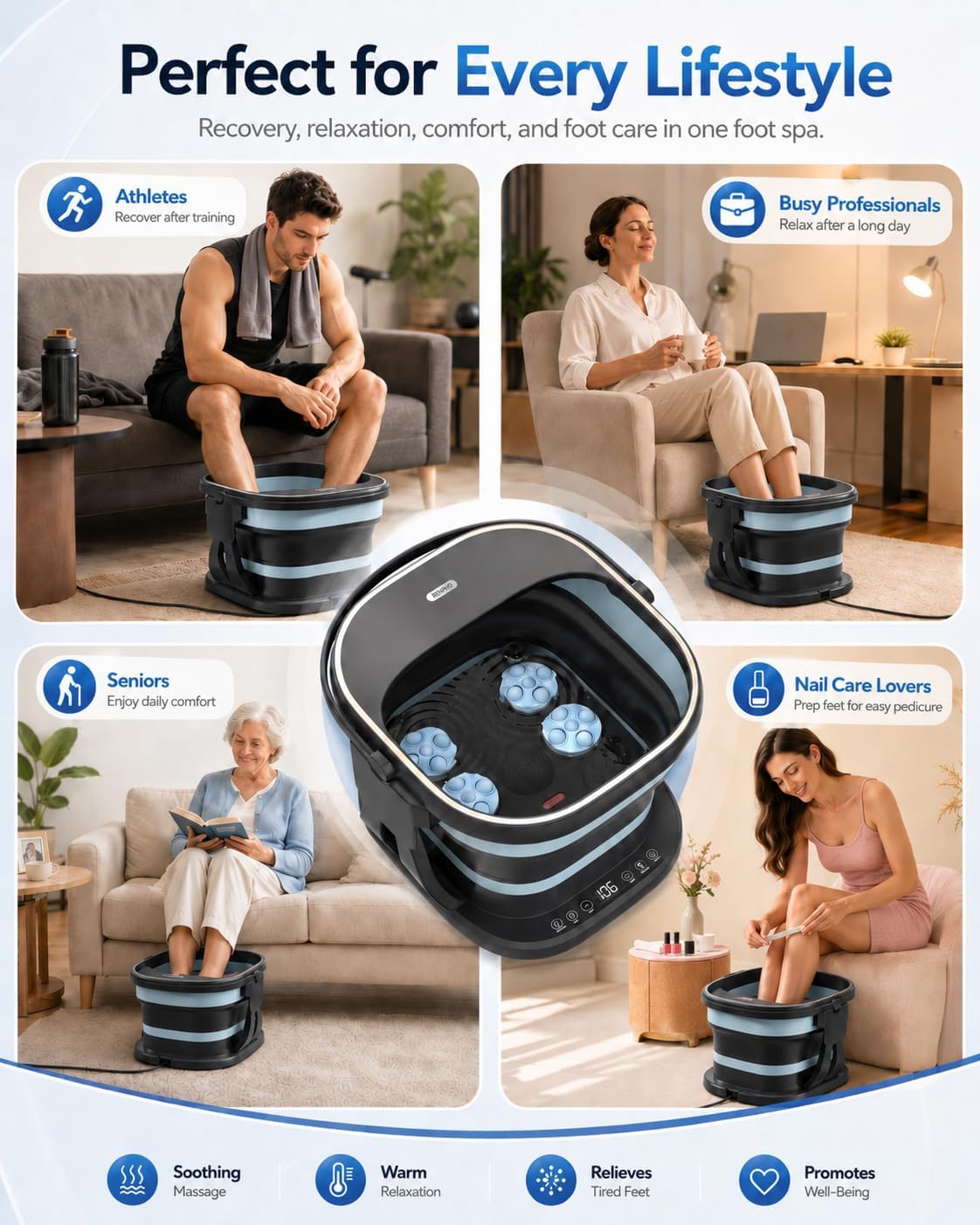 Puboo Collapsible Foot Spa Bath Massager with Heat, Precise Temp Control