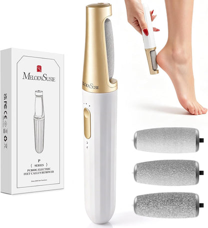MelodySusie Electric Callus Remover for Feet, PC800G Waterproof Rechargeable Pedicure Tool with Light & 3 Different Grits Roller Heads & Adjustable Speeds, for Dead Skin & Cracked Heel (Pink Rose)