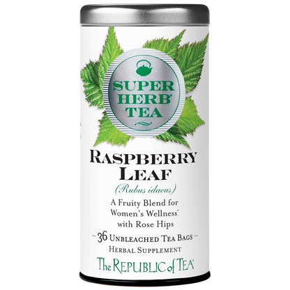 The Republic of Tea — Raspberry Leaf SuperHerb Tea Tin, 36 Herbal Tea Bags, Naturally Caffeine-Free
