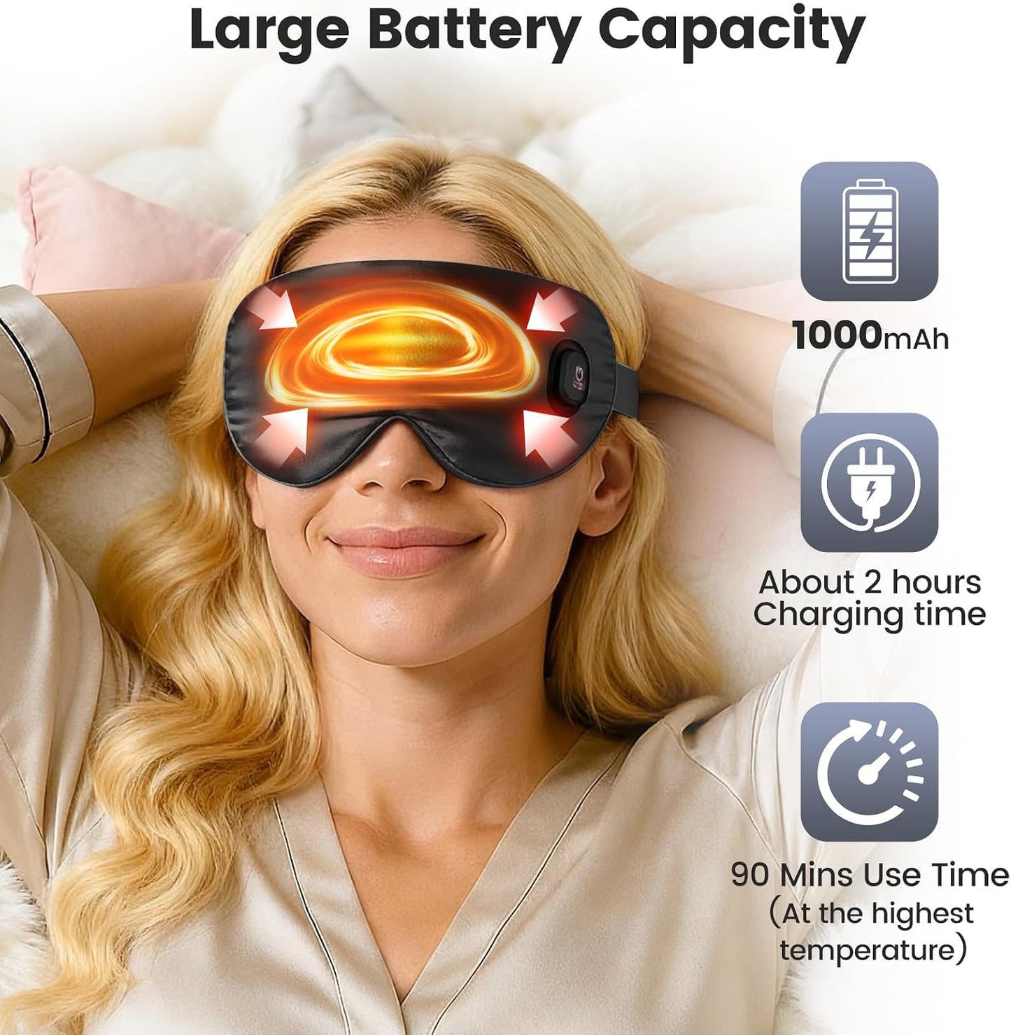 Cordless Heated Eye Mask for Dry Eyes, Blocking Light Warm Compress Rechargeable, 1000mAh Electric Eye Heating Pad for Sleeping, Washable Heat Sleep Mask with 3 Temperature Settings, Grey