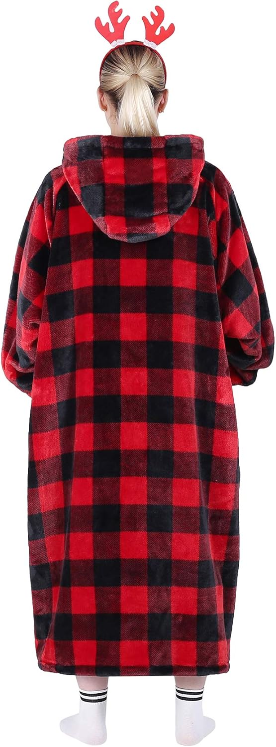 Waitu Wearable Blanket Sweatshirt Gifts for Women and Men, Warm and Cozy Giant Blanket Hoodie, Thick Flannel Blanket with Sleeves and Giant Pocket - Dark Gray