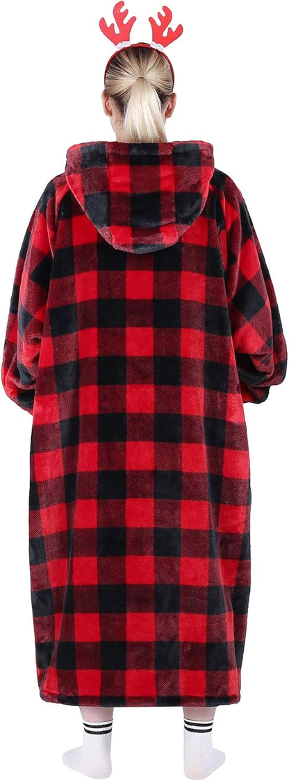 Waitu Wearable Blanket Sweatshirt Gifts for Women and Men, Warm and Cozy Giant Blanket Hoodie, Thick Flannel Blanket with Sleeves and Giant Pocket - Dark Gray