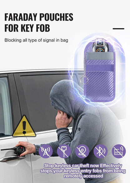 Faraday Pouch for Car Keys, Faraday Bag, Car RFID Signal Blocking Holder, Key Fob Protector, Key fob cage Block Signal Anti-Theft Fob Case (2 Pack)