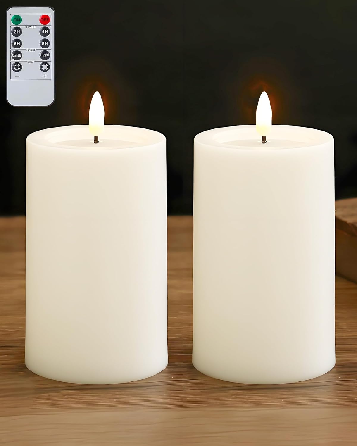 Gmnee 3"x4" Outdoor Waterproof Flameless Candles with Remote and Timers, LED Candles, Battery Operated Candles, Electric Fake Pillar Candles for Patio, Porch, and Lanterns Decor (Ivory, Plastic)