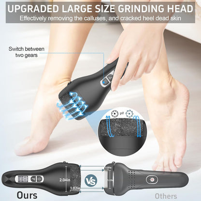 Electric Callus Remover for Feet,Professional Pedicure Kit Rechargeable Foot File Hard Skin Remover for Cracked Heels &Dead Skin,with 3 Roller Heads 2 Speed(White N9)