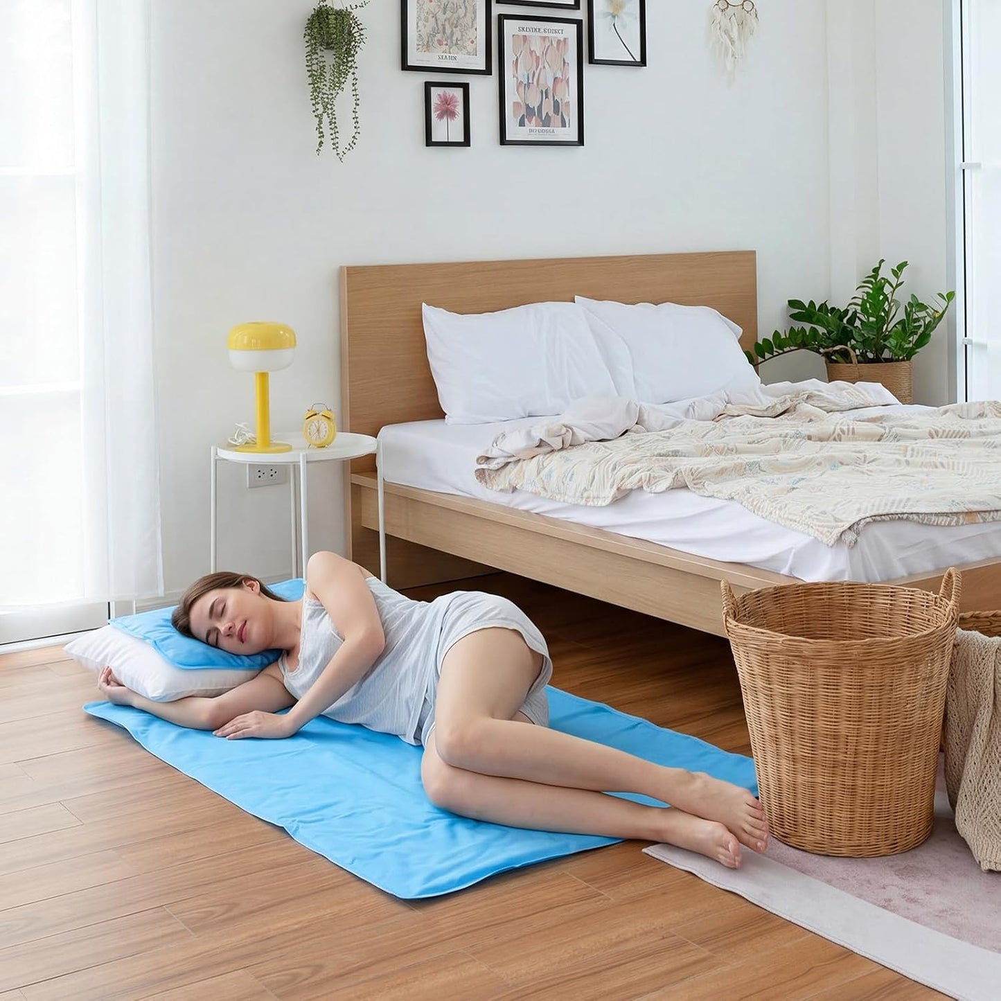 Novabright 2 Pcs Cooling Pad with Pillow Set Cold Mat Gel for Bed 47'' x 28'' Cooling Mattress Pad for Night Sweats, Hot Sleepers, Hot Flashes, Pain Relief, Summer Supplies(Simple,Sky Blue)