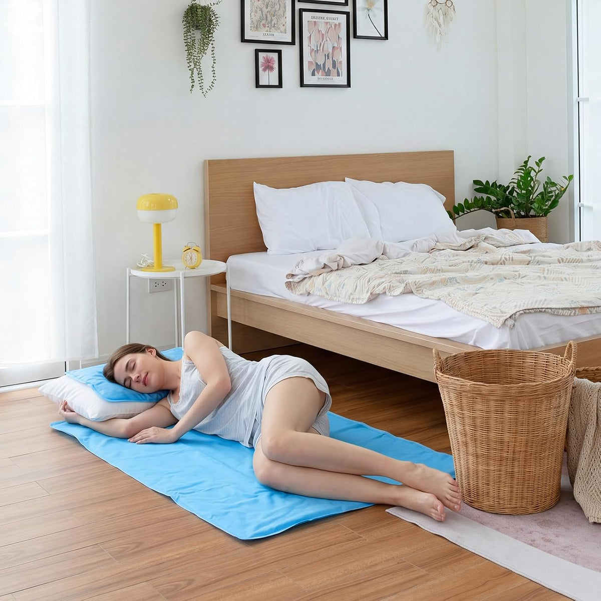 Novabright 2 Pcs Cooling Pad with Pillow Set Cold Mat Gel for Bed 47'' x 28'' Cooling Mattress Pad for Night Sweats, Hot Sleepers, Hot Flashes, Pain Relief, Summer Supplies(Simple,Sky Blue)