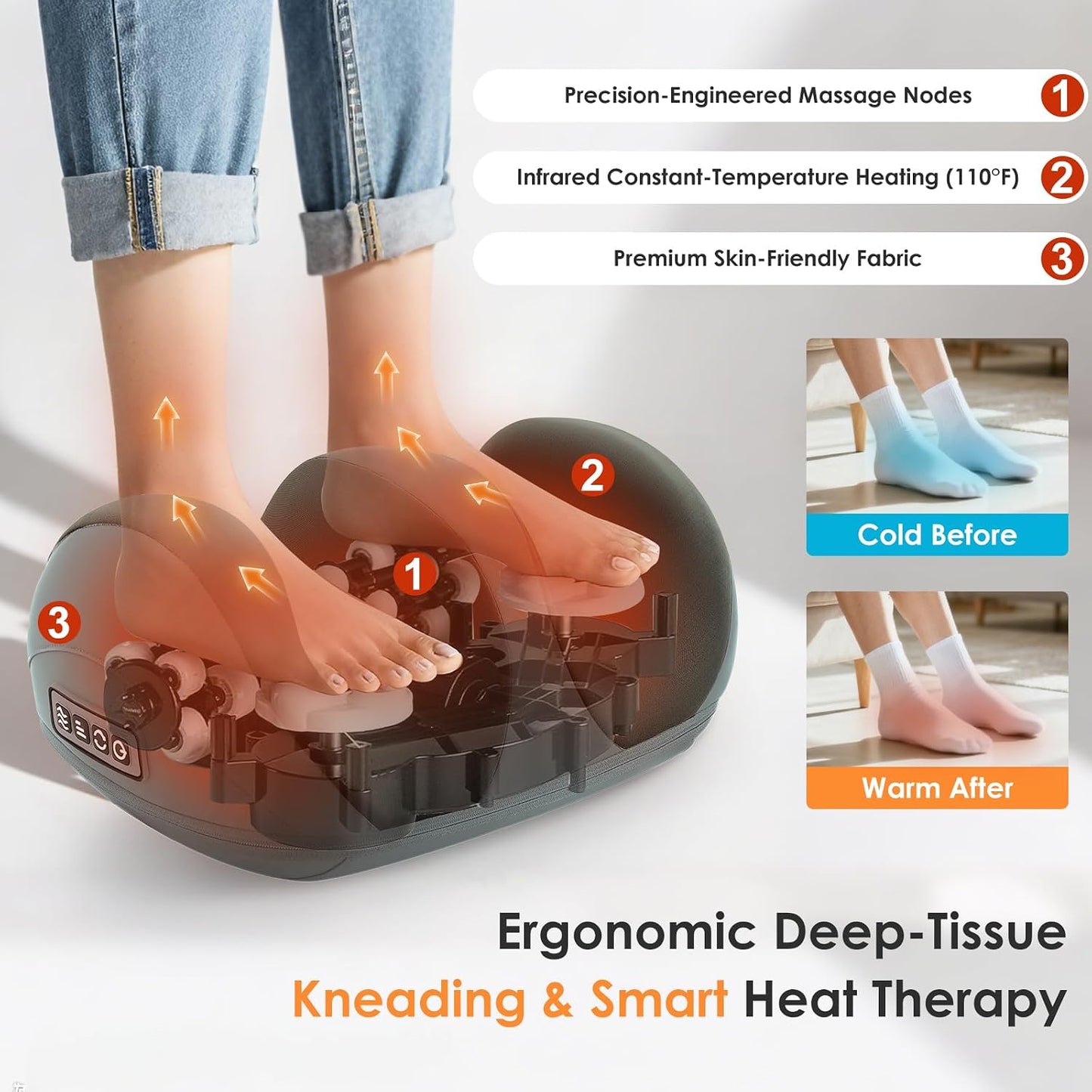 Black Foot Massager with Heat Electric Foot and Calf Massager with Roller Deep Shiatsu Feet Massage for Plantar Fasciitis Neuropathy & Pain Relief Gifts for Women & Men
